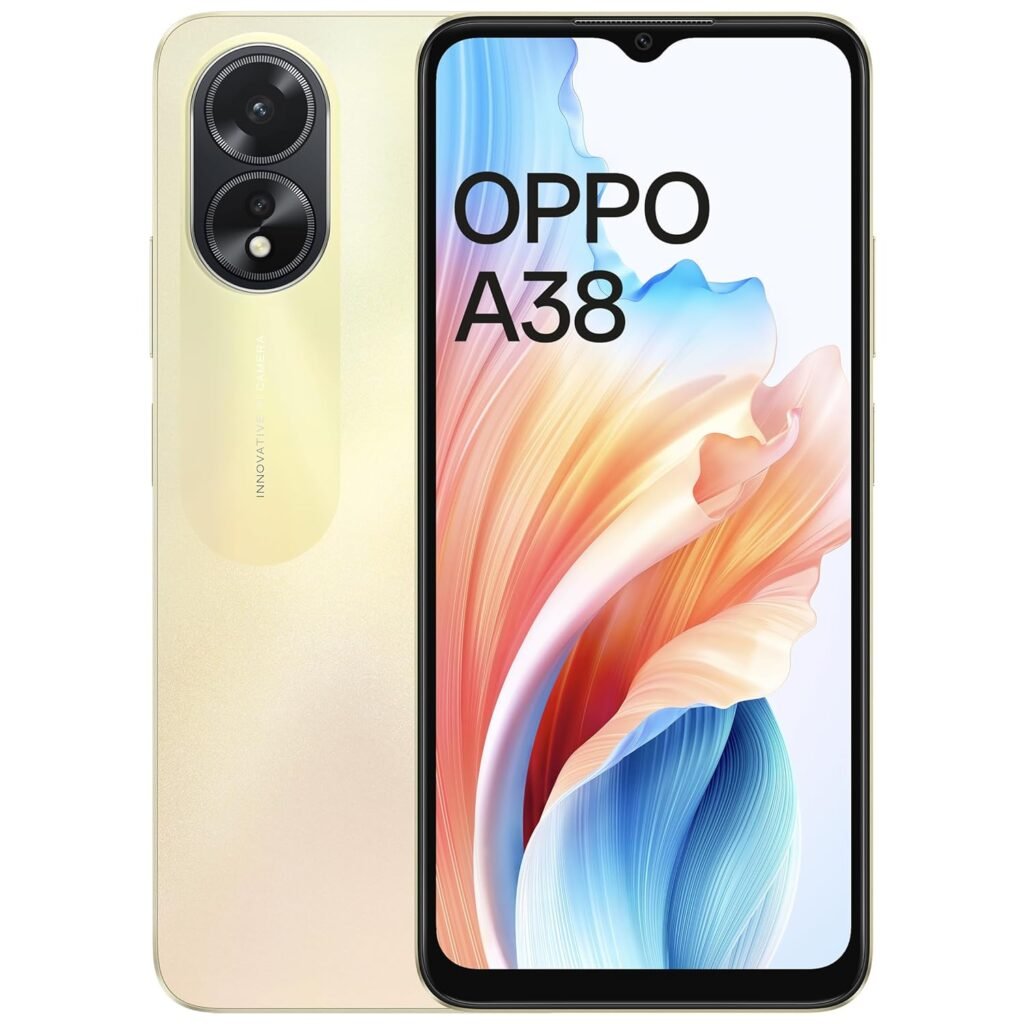 OPPO A38 (Glowing Gold, 4GB RAM, 128GB Storage) | 5000 mAh Battery and 33W SUPERVOOC | 6.56″ HD 90Hz Waterdrop Display | 50MP Rear AI Camera with No Cost EMI/Additional Exchange Offers