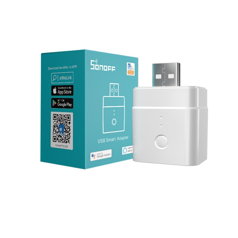 SONOFF 5V Micro USB Smart WiFi Adaptor Smart Switch for Type A USB Devices, Compatible with Alexa & Google Home Assistant,APP Remote Control Switch, Voice Control, Timer Function, No Hub Required