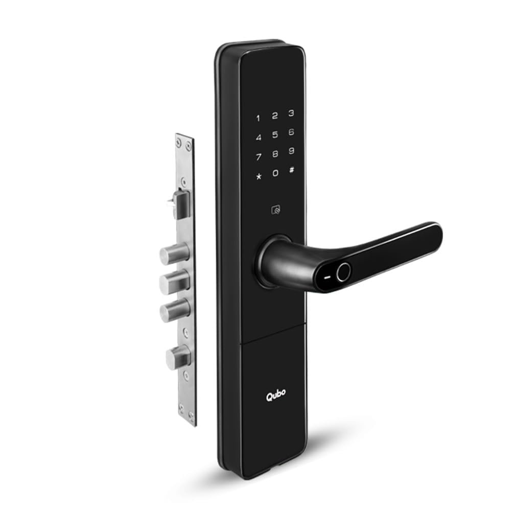 QUBO Smart Door Lock Select from Hero Group | 6-Way Unlocking | Fingerprint | Pincode| RFID Access Card | Bluetooth Mobile App | Mechanical Key | OTP Access | 2 Years Brand Warranty | (Black)