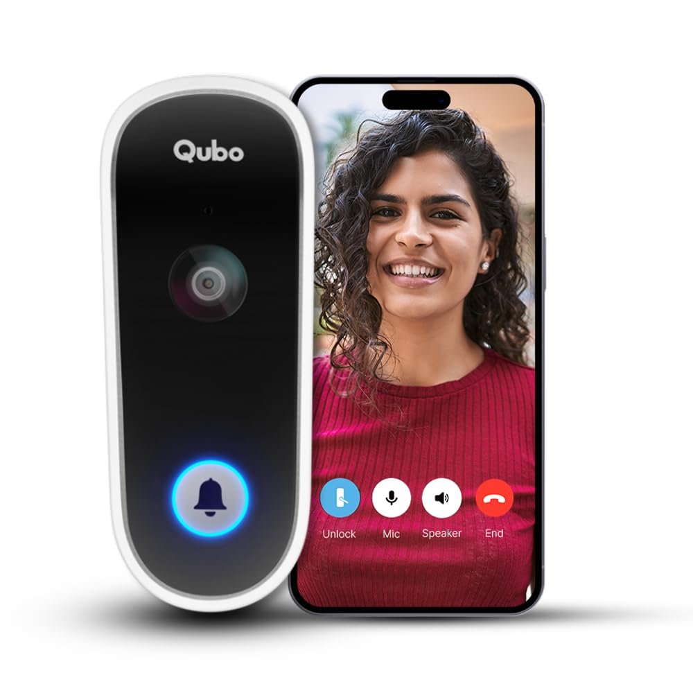 Qubo Smart WiFi Wireless Video Doorbell (White) from Hero Group | Instant Visitor Video Call | Intruder Alarm System | Easy Plug & Play AC Chime | 2-Way Talk | 1080P FHD Camera | Night Vision