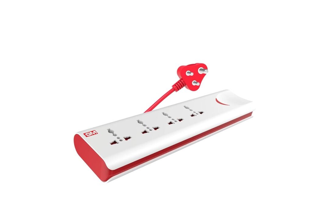 GM 3060 E-Book 4 + 1 Power Strip Red & White Color 250 Volts with Master Switch, Indicator, Safety Shutter & 4 International sockets, Extension Cord for Home Appliances