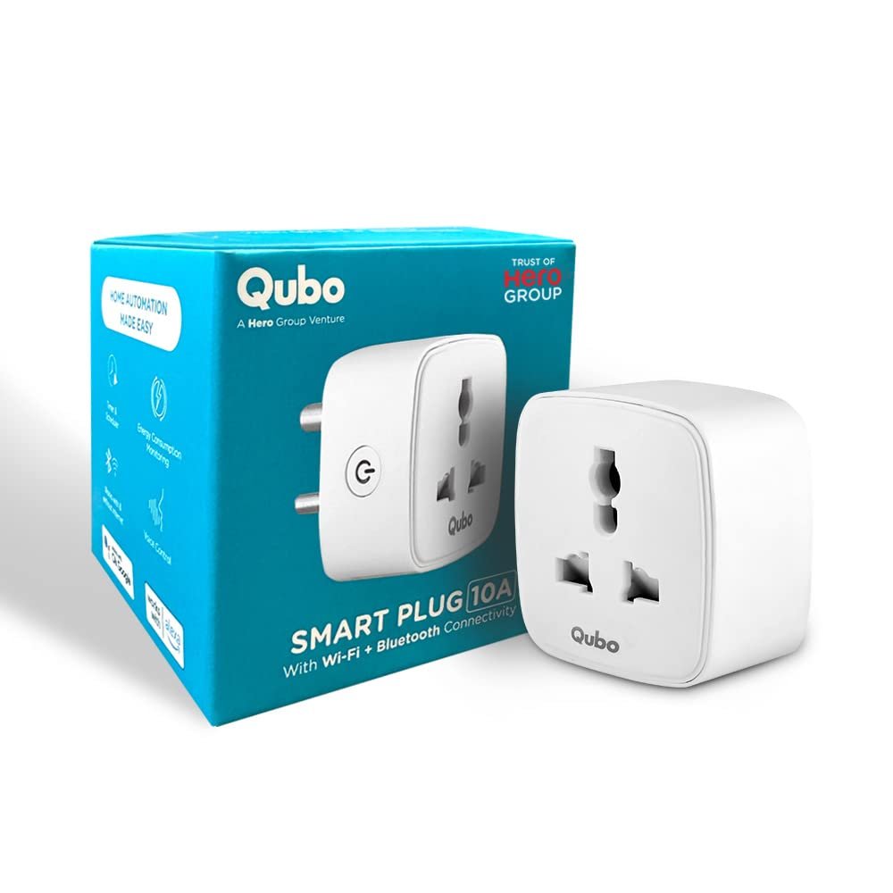 QUBO 10A Wifi + BT Smart Plug from Hero Group, Energy Monitoring, Suitable for small devices like TVs, Air Purifiers, Mobile & Laptop Chargers (Voice Control with Amazon Alexa and Google Assistant)