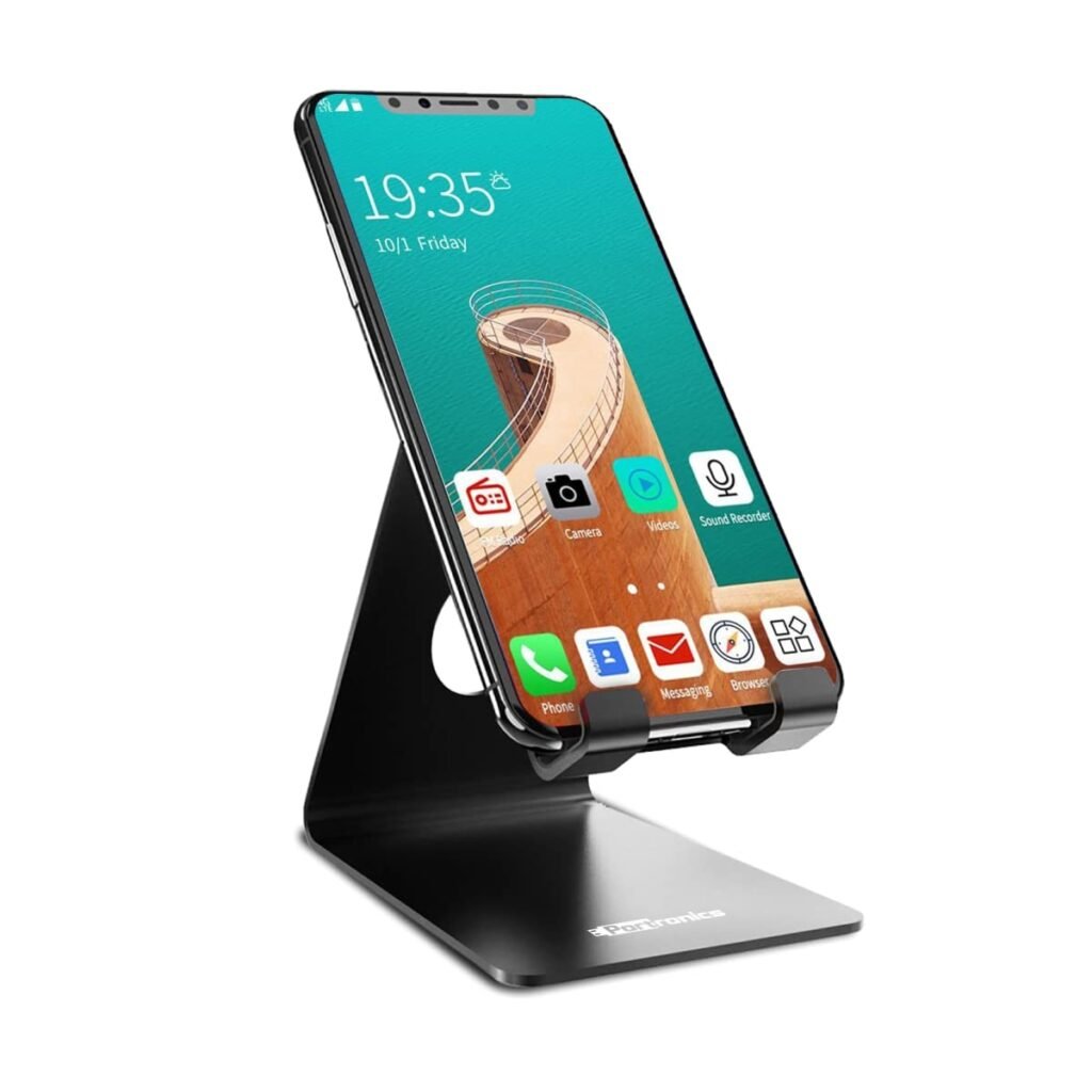 Portronics MODESK Universal Mobile Holder Stand with Metal Body, Anti Skid Design, Light Weight for All Smartphones, Tablets, Kindle, iPad(Black)