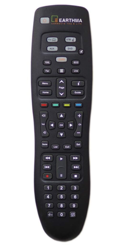 EARTHMA 5 Device Universal Remote Control ION Pro for Control LED LCD Smart Android TV, STB/DTH, Home Theater, DVD Devices TV, AUX Black (Pairing Required)