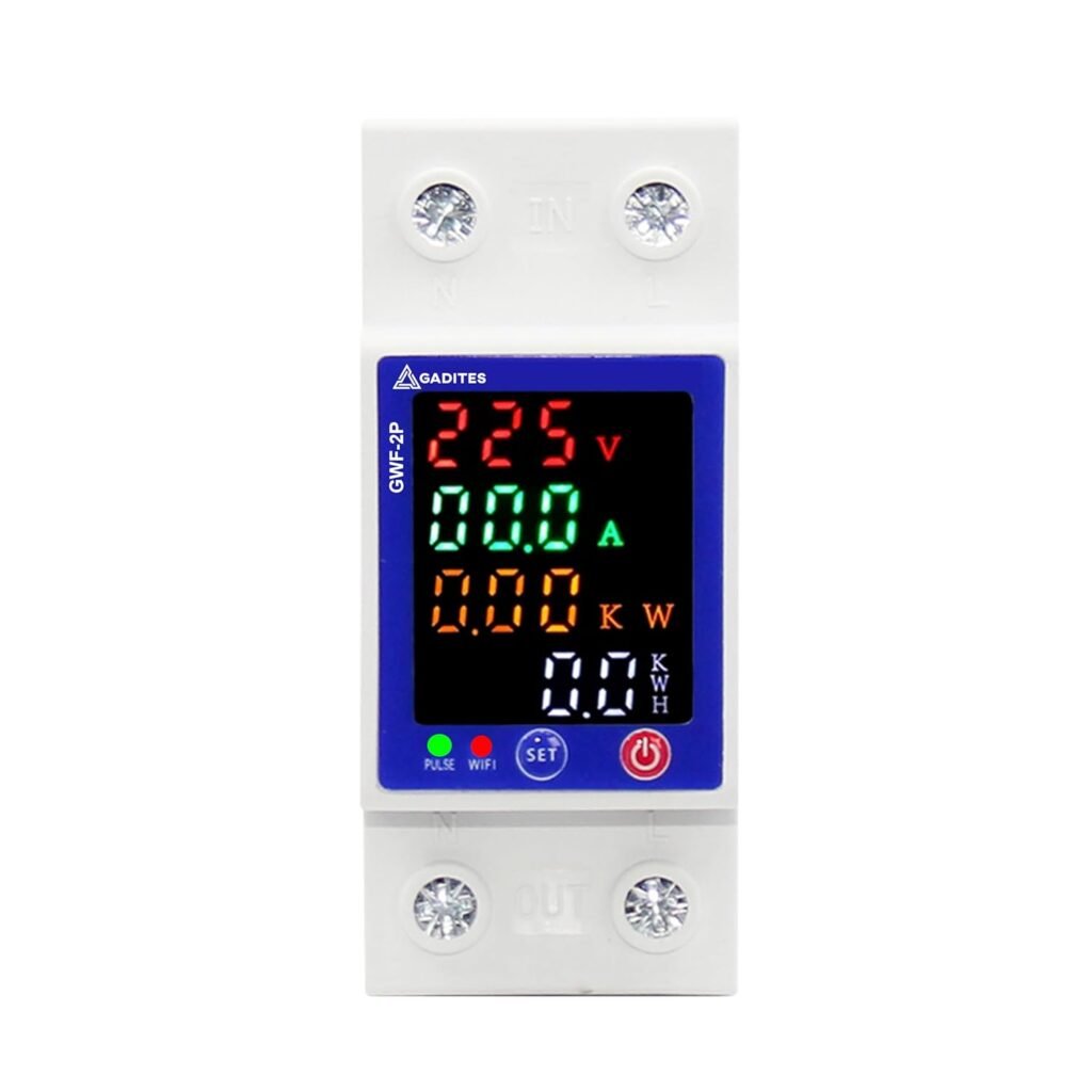 GADITES WiFi Smart Energy Meter Multifunctional Protector Color Display Over Under Voltage Protector home Prepaid Meter leakage (A, V, mA, kW, kW/h, ℃) 63 Amps