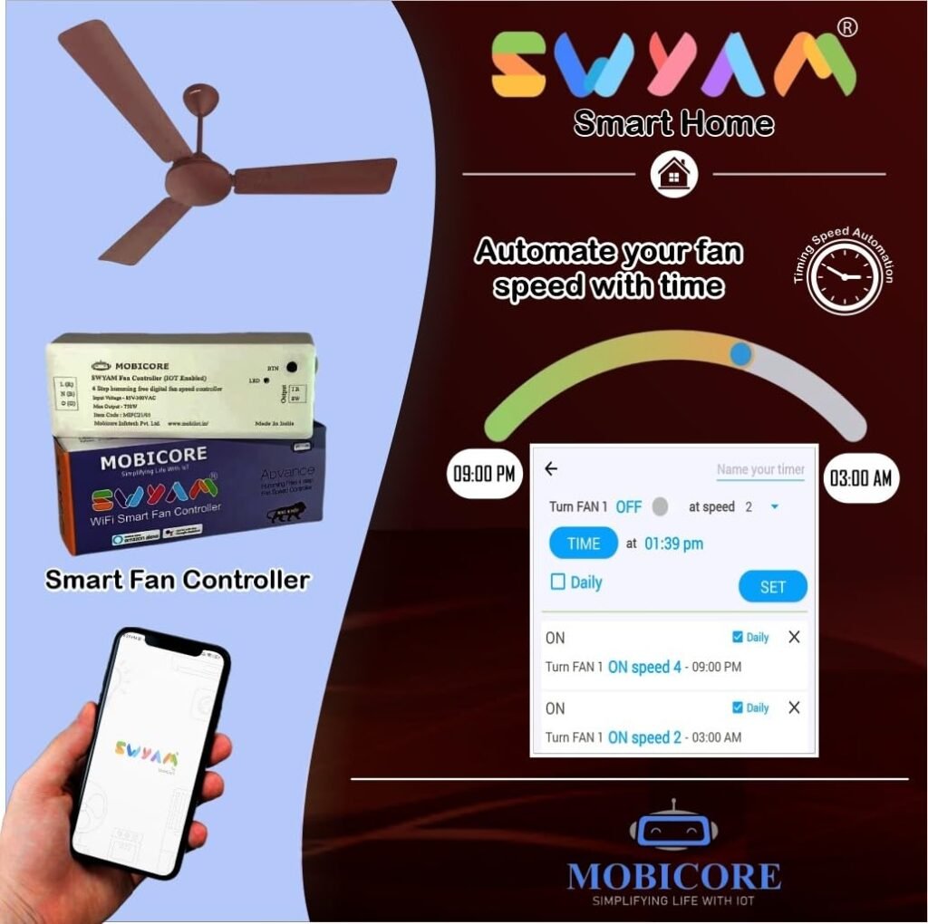 SWYAM® WiFi 2-Way Smart 4-Step Humming Free Fan Speed Controller | No Hub Required | Supports Alexa & Google Assistant | compatible with any regular ceiling fan, cooler, Home Automation