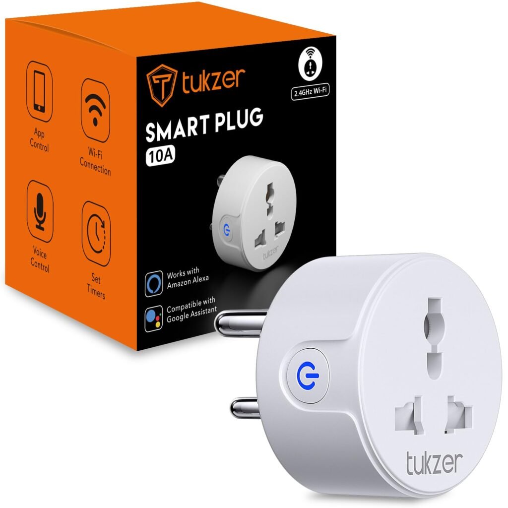 Tukzer 10A WiFi Smart Plug, Work with Alexa & Google Home Assistant, Suitable for Small Appliances like TVs, Electric Kettle, Mobile and Laptop Chargers