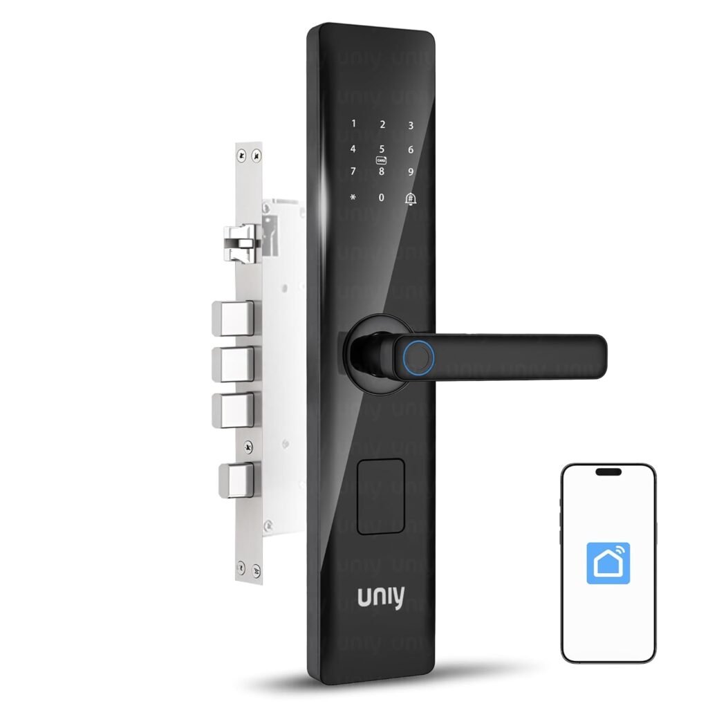 UNIY 810 Smart Digital WiFi App Door Lock (No Extra Wi-Fi Gateway Required)Fingerprint-PIN-OTP-RFID-Card&Manual Key|Child Lock|5 Bolt Strong Mortis|Suitable for Minimum 35 mm Wooden Doors(Black,Metal)