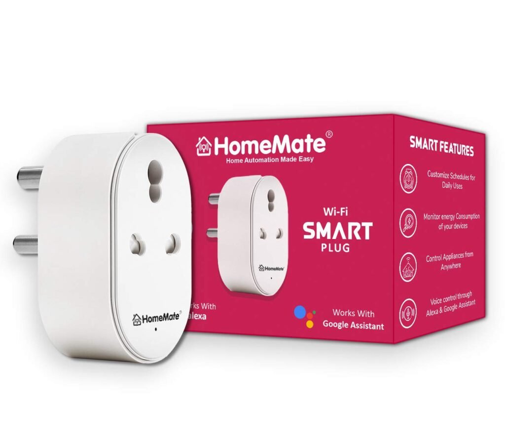 HomeMate WiFi Smart Plug Socket 16A (Pack of 1), With Energy Monitoring, Works with Amazon Alexa, Google Assistant and Siri (Type D – 16A, Pack of 1)