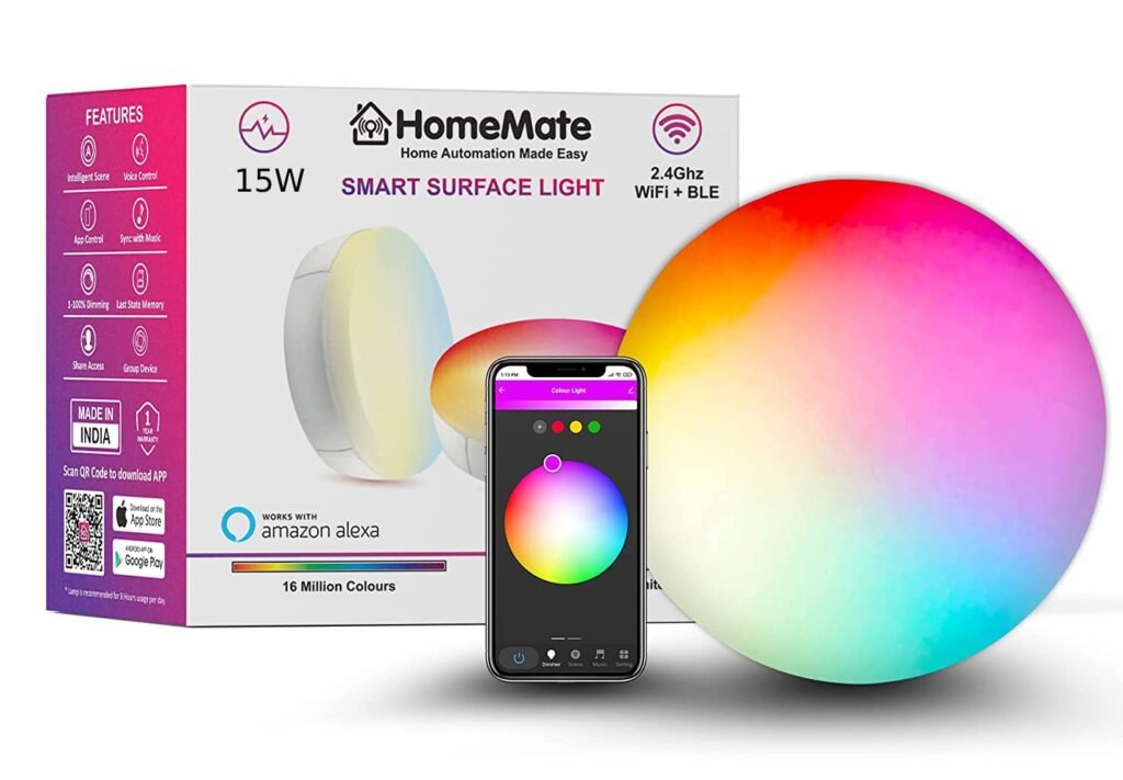 HomeMate WiFi Smart LED Surface Light | 15 Watt | 16 Million Colors + Warm and Cool White | Compatible with Alexa, Google Home & Siri | with Last State Memory Feature