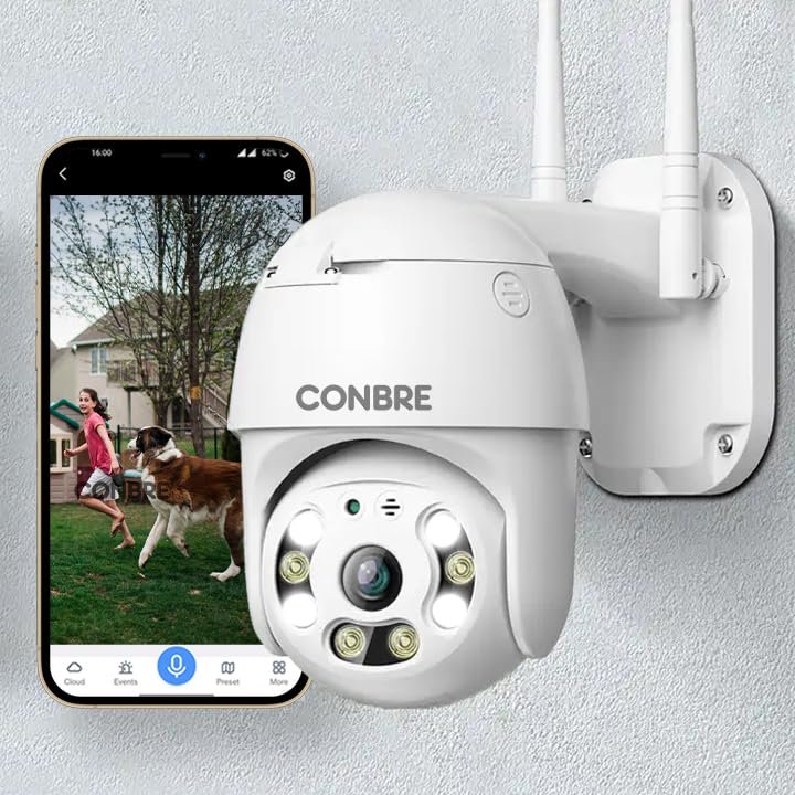 Conbre UltraXR 2MP Outdoor Smart WiFi Wireless IP CCTV Security Camera | Colored Night Vision | 2-Way Audio | Motion Track | Cruise Mode | Support 128 GB Micro SD Card Slot