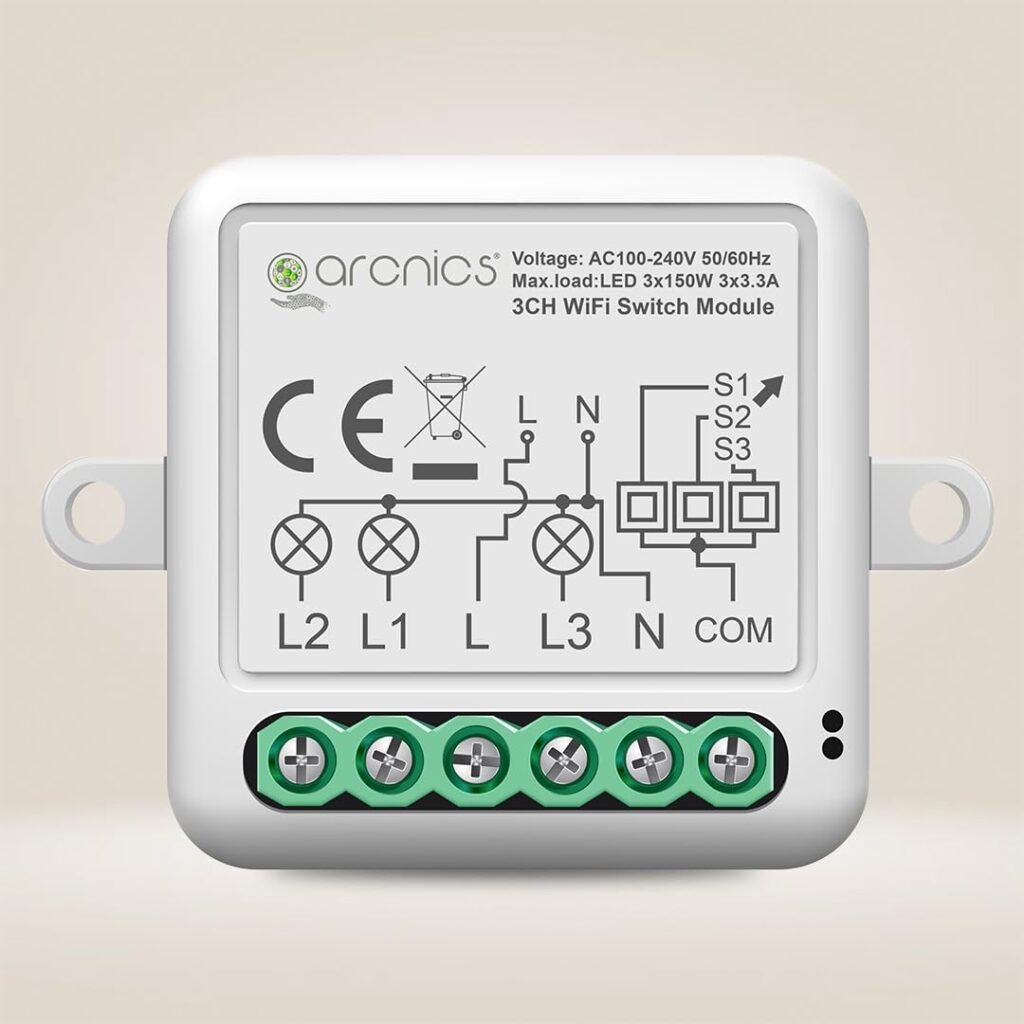 arcnics® – 3 Node Smart WiFi Retrofit Switch | WiFi Controlled | Works with Smart Life, Alexa, Google | Fits into any Existing Switch Board | DIY 3 Channel/Gang Module