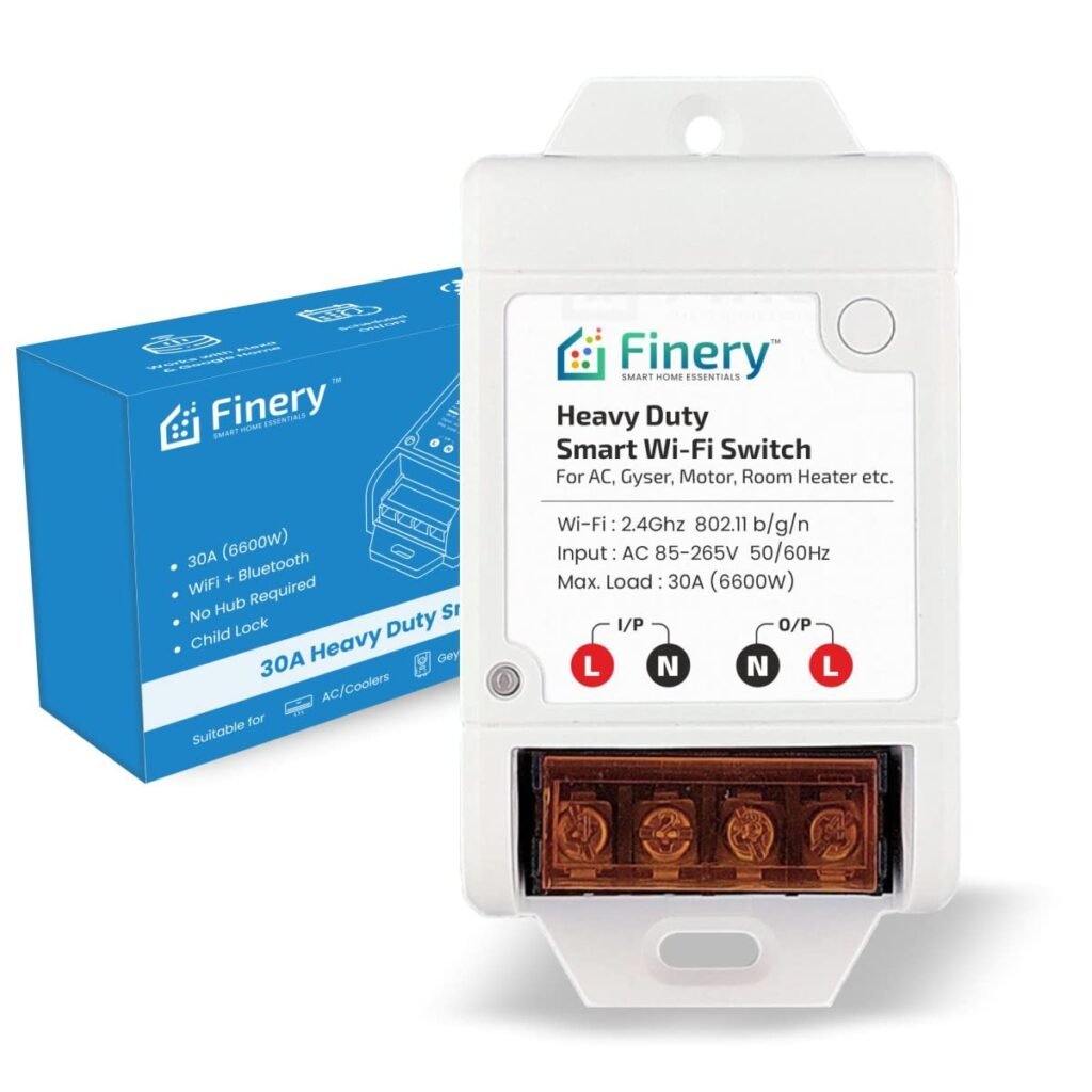 Finery 30A(6600W) BLE + WiFi Smart Switch for AC, Geyser, Water Pump, Room Heater Heavy Duty Compatible with Alexa & Google Home iOS and Android Smart Life app