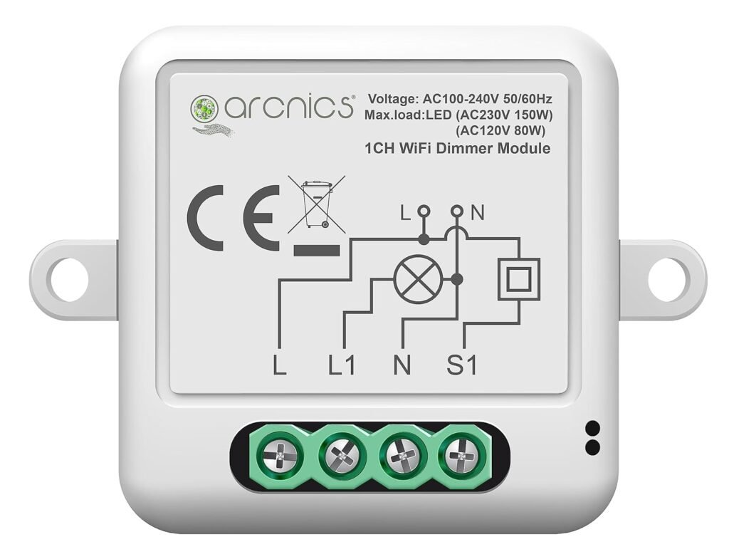 arcnics® – 1 Node Smart WiFi Retrofit Dimmer Module| WiFi Controlled | Works with Smart Life, Alexa, Google | Fits into any Existing Switch Board | DIY Switch Modules