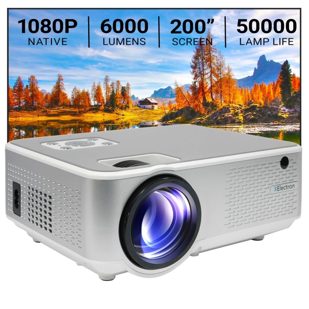 XElectron C9 Pro Full HD 1080p Native Resolution Projector for Home 4K | 200″ Screen | 6000 Lumen Real 550 ANSI (Best in Segment) | Inbuilt Speaker | HDMI, VGA, AV, USB, Audio Out (C9, Silver)