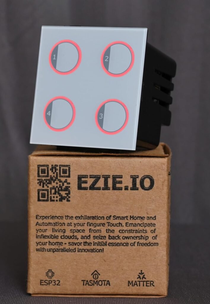 EZIE Wi-Fi Smart Home Automation Switch (TASMOTA | ESP32 | Opensource Driver | MATTER Experimental Support | Touch Switches with Adjustable backlit RGB) (4 Gang (White))