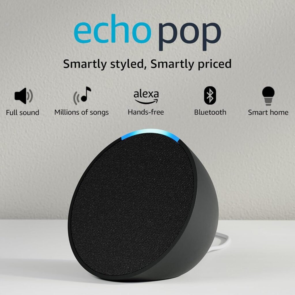 Amazon Echo Pop| Smart speaker with Alexa and Bluetooth| Loud sound, balanced bass, crisp vocals| Black